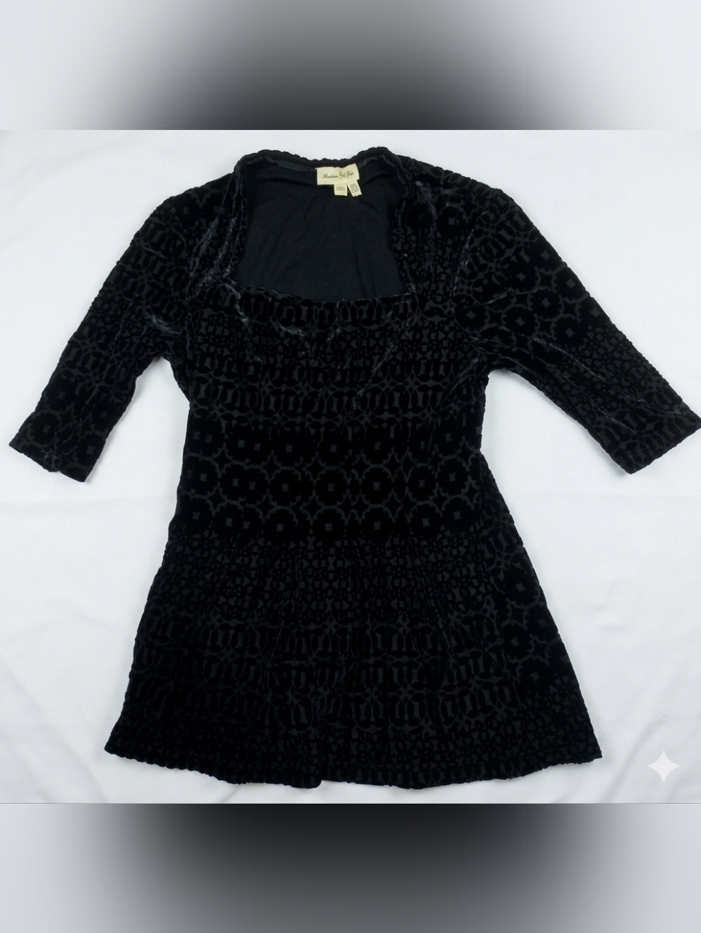Meadow Rue Black Velvet Patterned Square-Neck Blouse